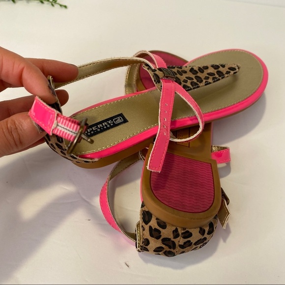 Sperry Summerlin Sandals Size 4M Neon Pink & Leopard Open Toe Ankle Strap - Picture 7 of 10